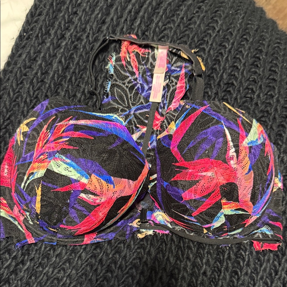Victoria's Secret Black Bra with Bright Multi-Color Floral Print